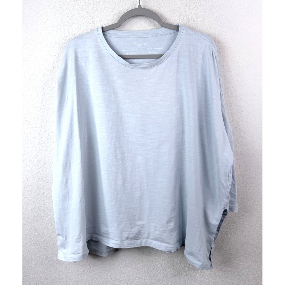 Mersea One Size Slub Tee Tunic Top Oversized Boxy Beachy Light Blue Lagenlook